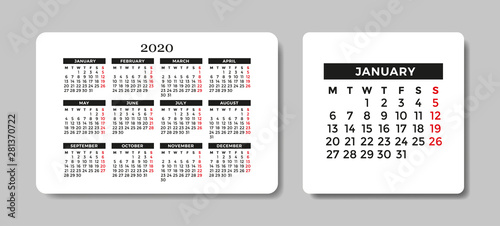 Calendar 2020. Vector design template.