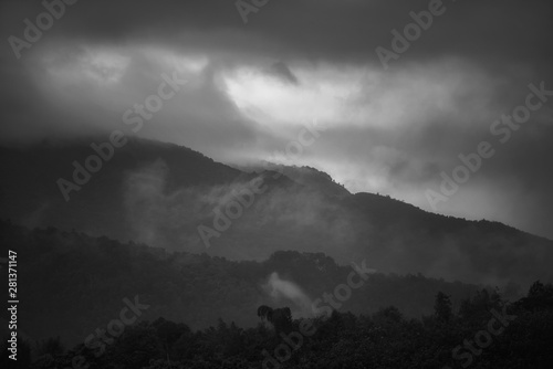 Mountain landscape with Mist at morning,the village at Mae Chaem Thailand.Thailand.