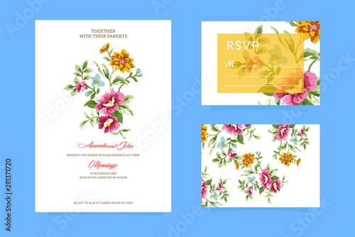 Wedding Invitation design. handdrawn  floral templates