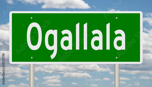 Rendering of a green highway sign for Ogallala Nebraska photo