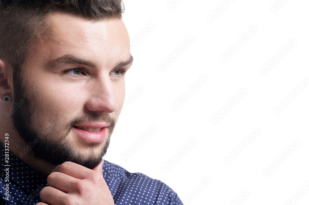 Fototapeta premium Portrait of handsome young businessman on white background