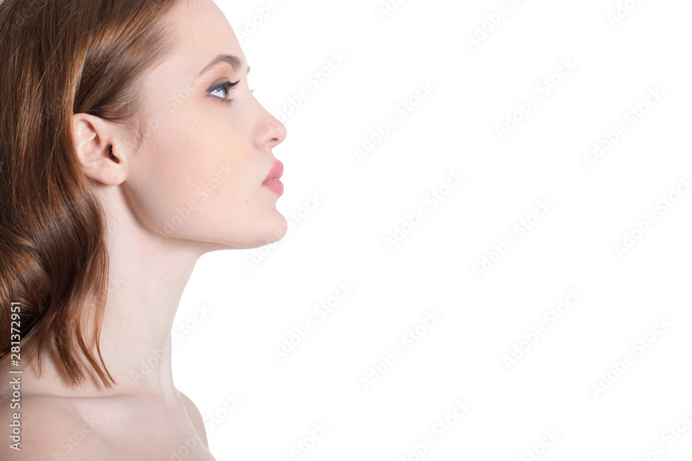 Portrait of beautiful young woman on white background Portrait of beautiful young woman on white background