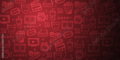 Hand draw Cinema doodle background. Movie Time.