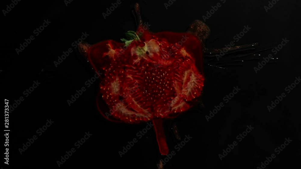 Crush The Whole Strawberry Berry On A Black Background