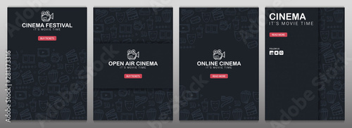 Set of Hand draw Cinema doodle backgrounds. Movie Time.