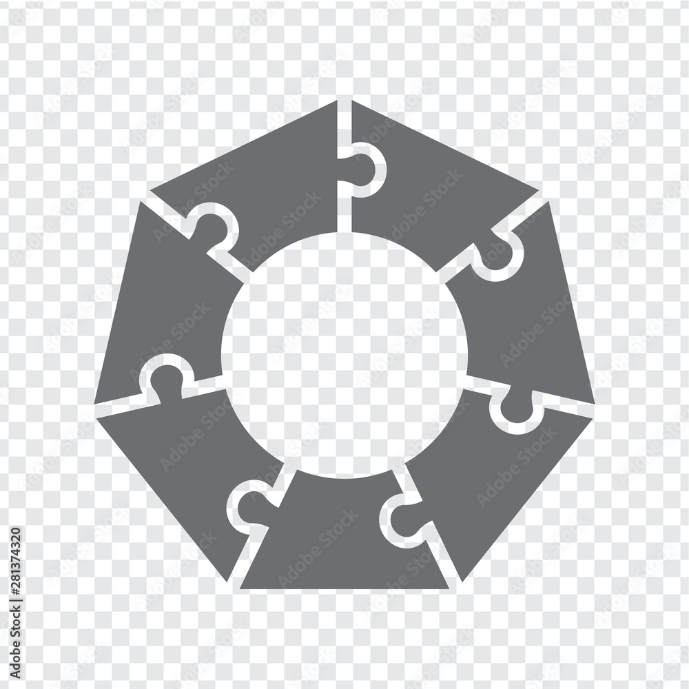 Obraz premium Simple icon heptagon puzzle in gray. Simple icon polygon puzzle of the seven elements on transparent background. Flat design. Vector illustration EPS10.
