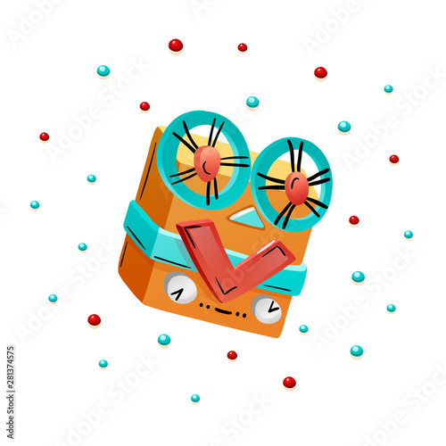 Vintage reel to reel tape recorder in doodle style