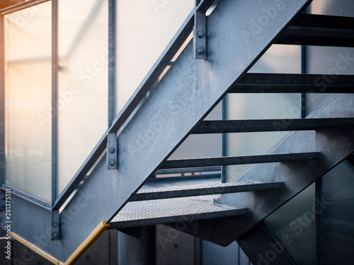 Stairs step steel Staircase cement wall Architecture details abstract Industry background