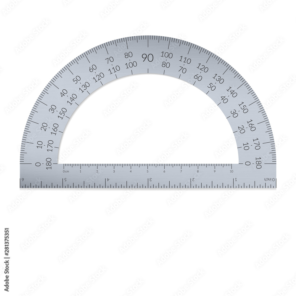 Steel circular protractor with a ruler in metric and imperial units