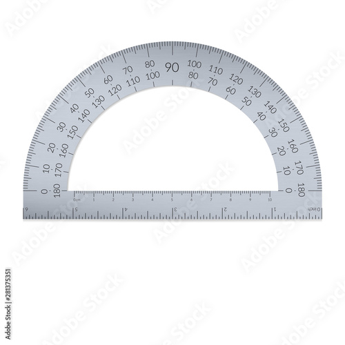 Steel circular protractor with a ruler in metric and imperial units