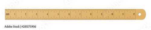Engineer or architect wooden drafting ruler with an imperial units scale.