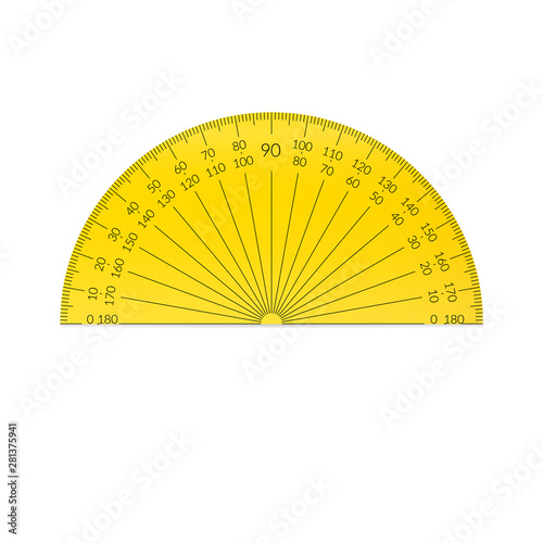 Plastic circular protractor with a 180 degree scale.