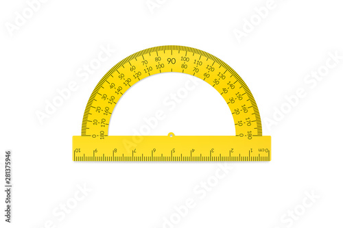 Plastic circular protractor with a ruler in metric units