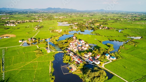 Aerial photo of rural summer pastoral scenery in langxi county, xuancheng city, anhui province, China