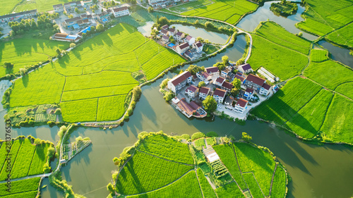 Canvas Print Aerial photo of rural summer pastoral scenery in langxi county, xuancheng city,