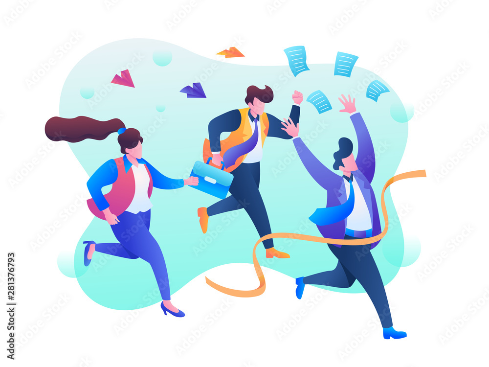 The key to success, teamwork, flat style illustration vector mobile app for company homepage template hero image landing page