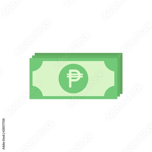 Green bank notes with peso sign. Flat icon isolated on white. Money pictogram.