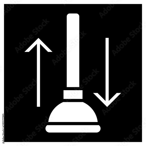 Plunger for plumbing. A device for eliminating blockages in the pipe - a flat, black and white image.