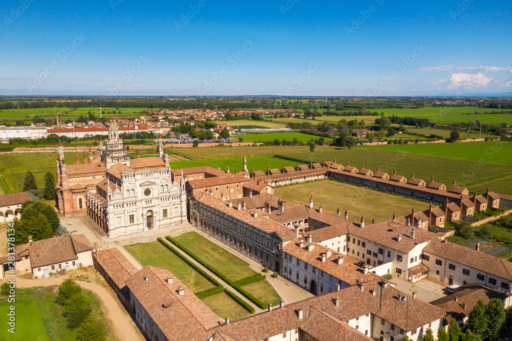 Certosa di Pavia Gra-Car (Gratiarum Carthusia - Monastero di Santa Maria delle Grazie - Sec. XIV) - Aerial view