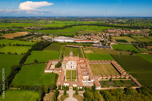 Certosa di Pavia Gra-Car (Gratiarum Carthusia - Monastero di Santa Maria delle Grazie - Sec. XIV) - Aerial view photo