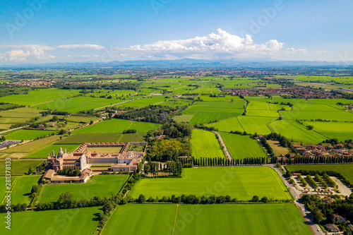 Certosa di Pavia Gra-Car (Gratiarum Carthusia - Monastero di Santa Maria delle Grazie - Sec. XIV) - Aerial view photo
