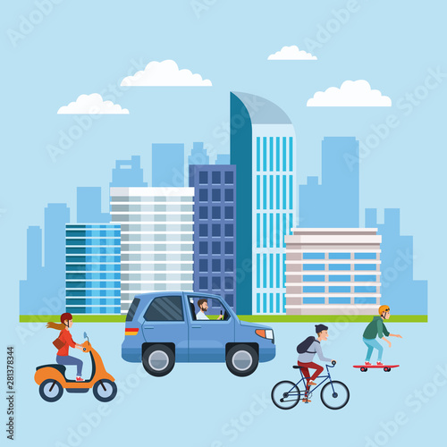 City transportation and mobility cartoons