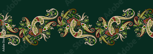 Traditional seamless indian paisley border