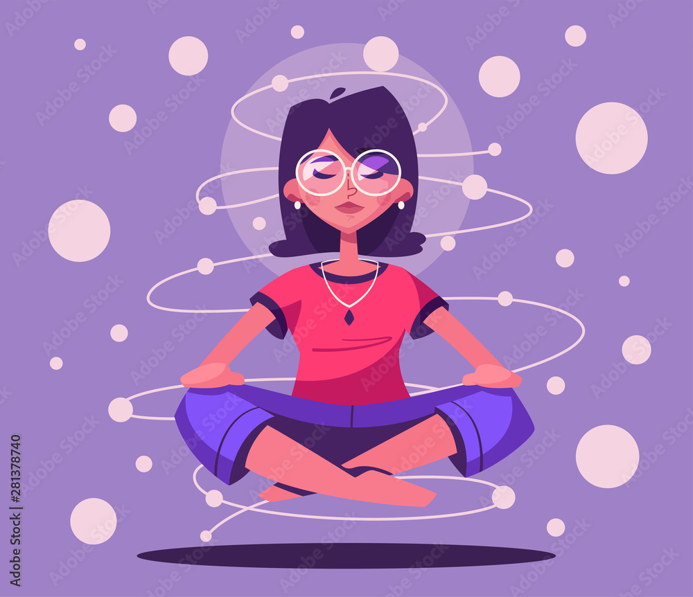 Meditation health benefits for body, mind and emotions. Cartoon vector illustration