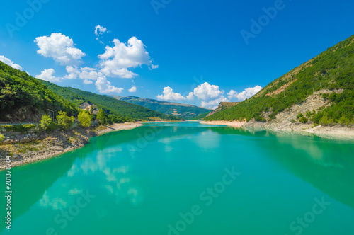 Fiastra lake and Lame Rosse canyon - Naturalistic wild attraction in the Monti Sibillini National Park, province of Macerata, Marche region, central Italy © ValerioMei