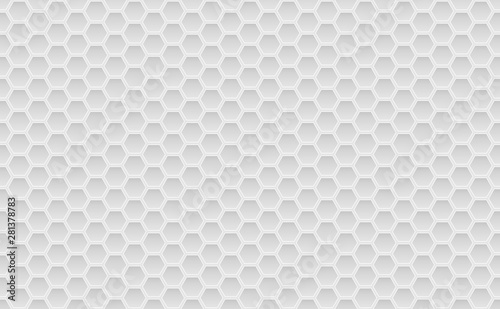 Silver and white metal honey hexagonal cells seamless texture. Mosaic or speaker fabric shape pattern. Technology concept. Honeyed comb grid texture and geometric hive hexagonal honeycombs. Vector