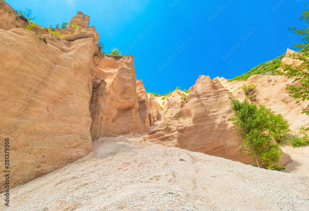 Fiastra lake and Lame Rosse canyon - Naturalistic wild attraction in the Monti Sibillini National Park, province of Macerata, Marche region, central Italy