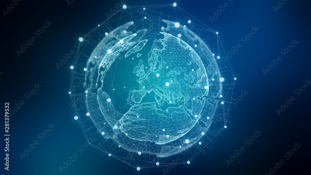 Global network blue background 3D rendering Global network blue background 3D rendering