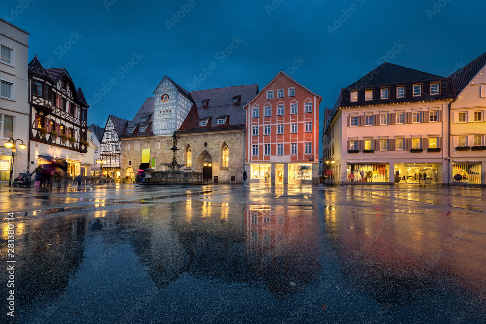 Reutlingen, Germany. Marktplatz - main square of old town at dusk