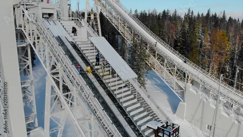 Ski jumping from the 90-meter springboard. aerial survey