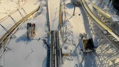 Ski jumping from the 90-meter springboard. aerial survey