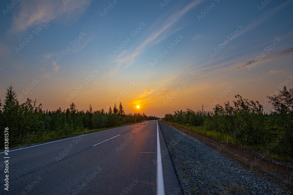 road in the sunset