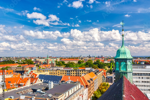 Photography Beautiful aerial view of Copenhagen, Denmark from top of the round tower