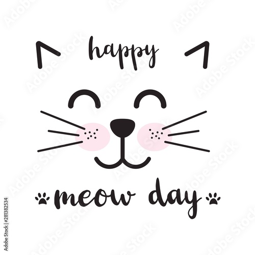  Cute illustration with cat face. Happy meow day photo