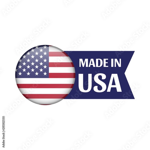 Made in USA (United States of America) label. Badge, label for shopping, web