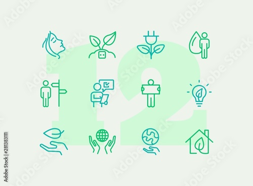 Nature saving line icon set