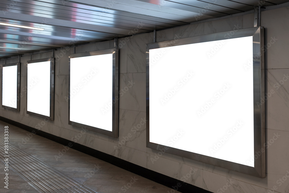 Mock Up Rectangular Lightbox in Underpass. Advertising design in tunnel. Copy space. Mock Up Rectangular Lightbox in Underpass. Advertising design in tunnel. Copy space.