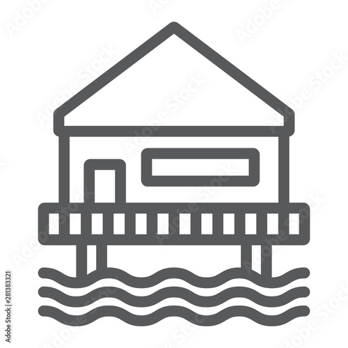 Beach bungalow line icon, seaside and hut, beach house sign, vector graphics, a linear pattern on a white background.