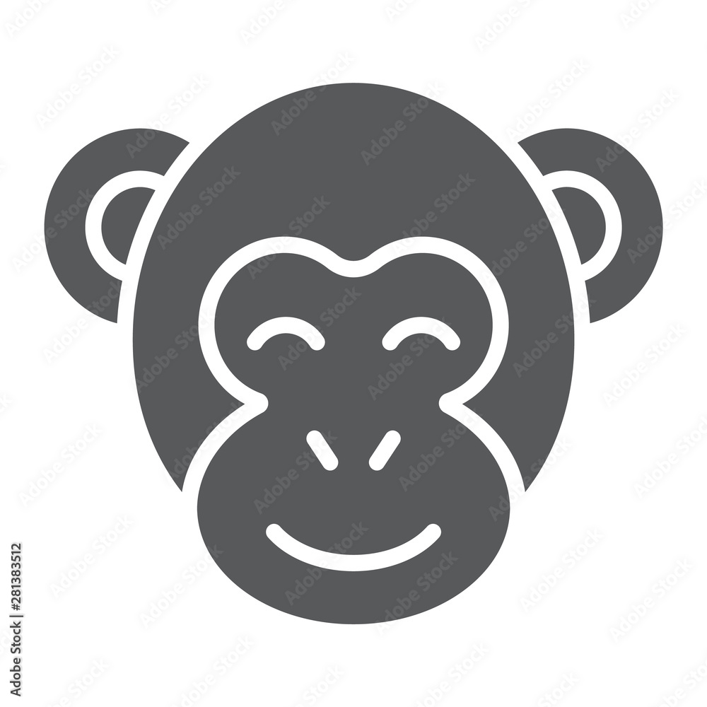 Monkey glyph icon, zoo and africa, animal sign, vector graphics, a solid pattern on a white background. Monkey glyph icon, zoo and africa, animal sign, vector graphics, a solid pattern on a white background.