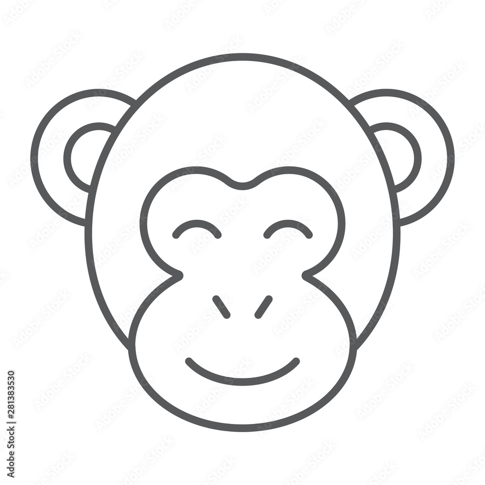Monkey thin line icon, zoo and africa, animal sign, vector graphics, a linear pattern on a white background. Monkey thin line icon, zoo and africa, animal sign, vector graphics, a linear pattern on a white background.