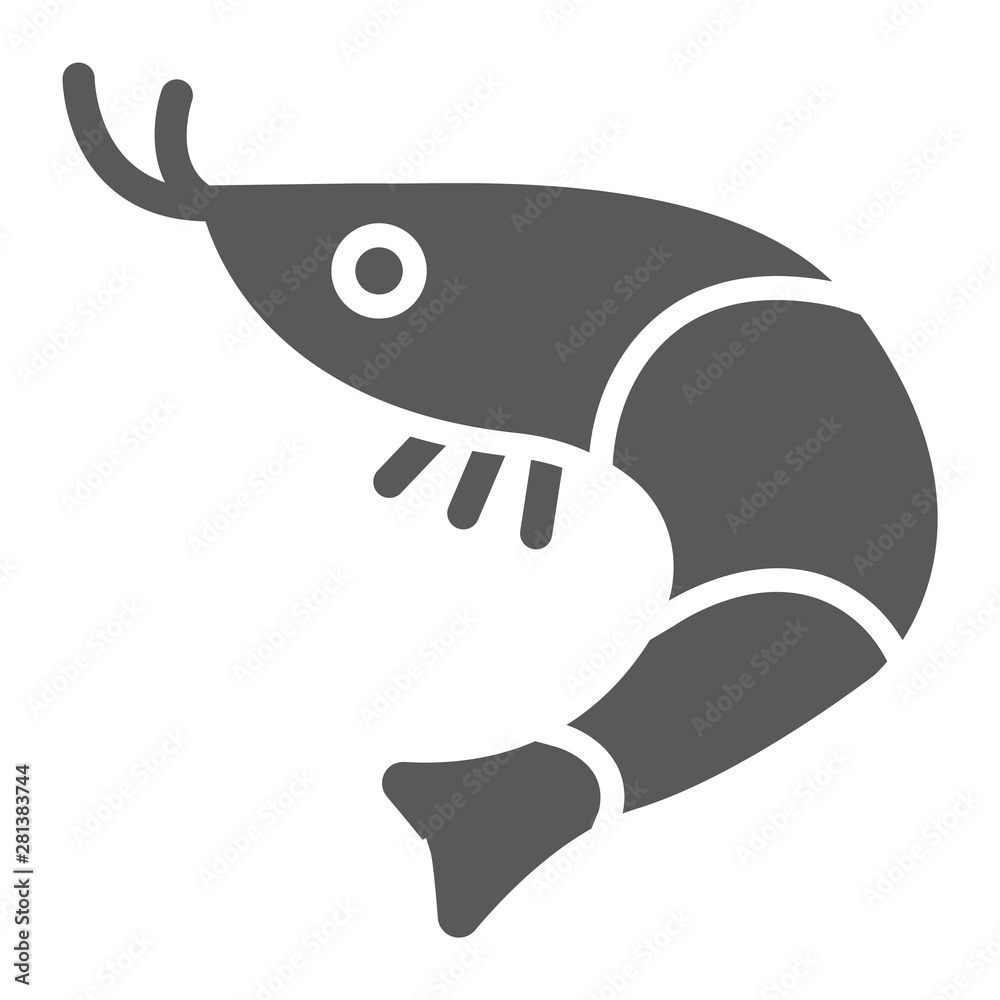 Shrimp glyph icon, animal and sea, ocean food sign, vector graphics, a solid pattern on a white background. Shrimp glyph icon, animal and sea, ocean food sign, vector graphics, a solid pattern on a white background.