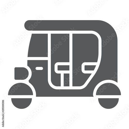 Tuk tuk glyph icon, car and vehicle, rickshaw sign, vector graphics, a solid pattern on a white background.
