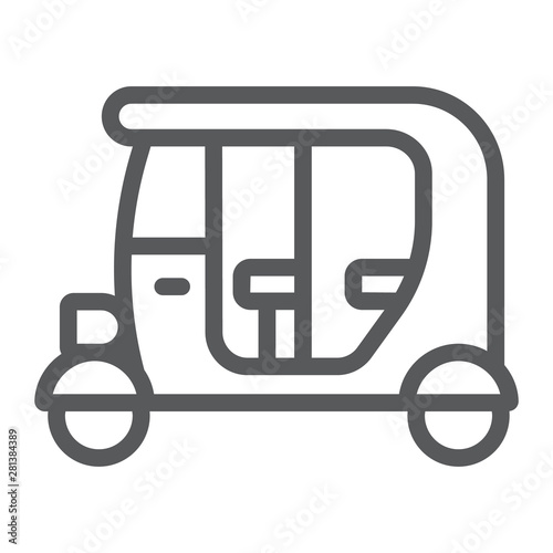 Tuk tuk line icon, car and vehicle, rickshaw sign, vector graphics, a linear pattern on a white background.