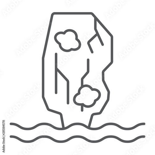 Khao phing kan thin line icon, nature and landscape, mountain on the sea sign, vector graphics, a linear pattern on a white background. photo