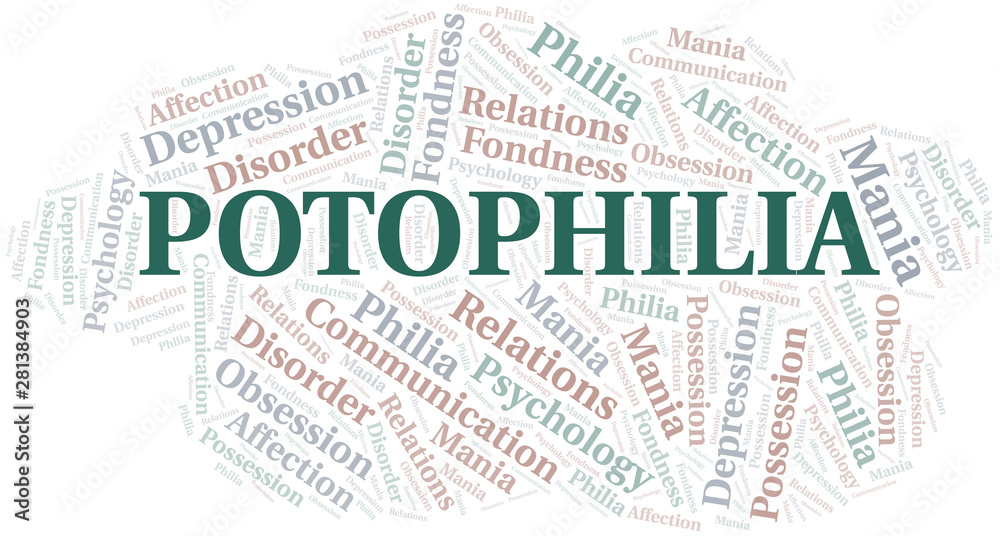 Obraz premium Potophilia word cloud. Type of Philia.
