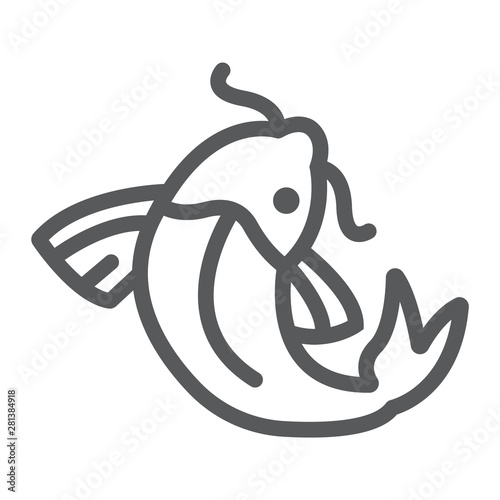 Koi carp line icon, food and sea, koi fish sign, vector graphics, a linear pattern on a white background.